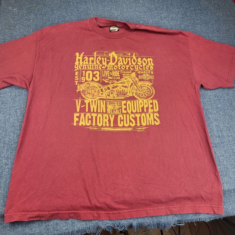 Harley-Davidson Mens 2XL Burgundy Mad River Sandusky Ohio Graphic T-Shirt 2015